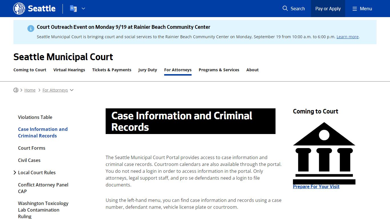 Case Information and Criminal Records - Courts | seattle.gov
